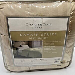 Charter Club Down Blanket King Beige Damask Stripe King